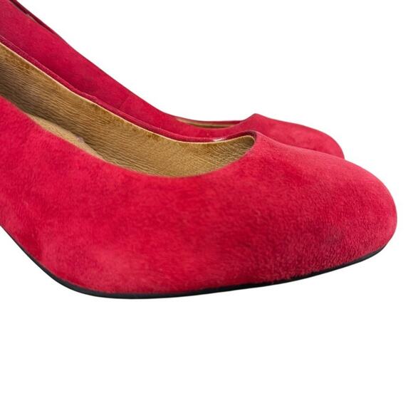 Sofft Red Leather Pumps Chunky High Heels Round Toe Suede Shoes Slip On sz 9.5 - Picture 13 of 16